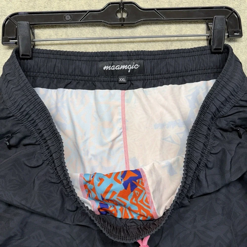 Maamgic‎ Mens Swim Trunks Lot of 2 XXL Lined Black Print Gray Camo Shorts